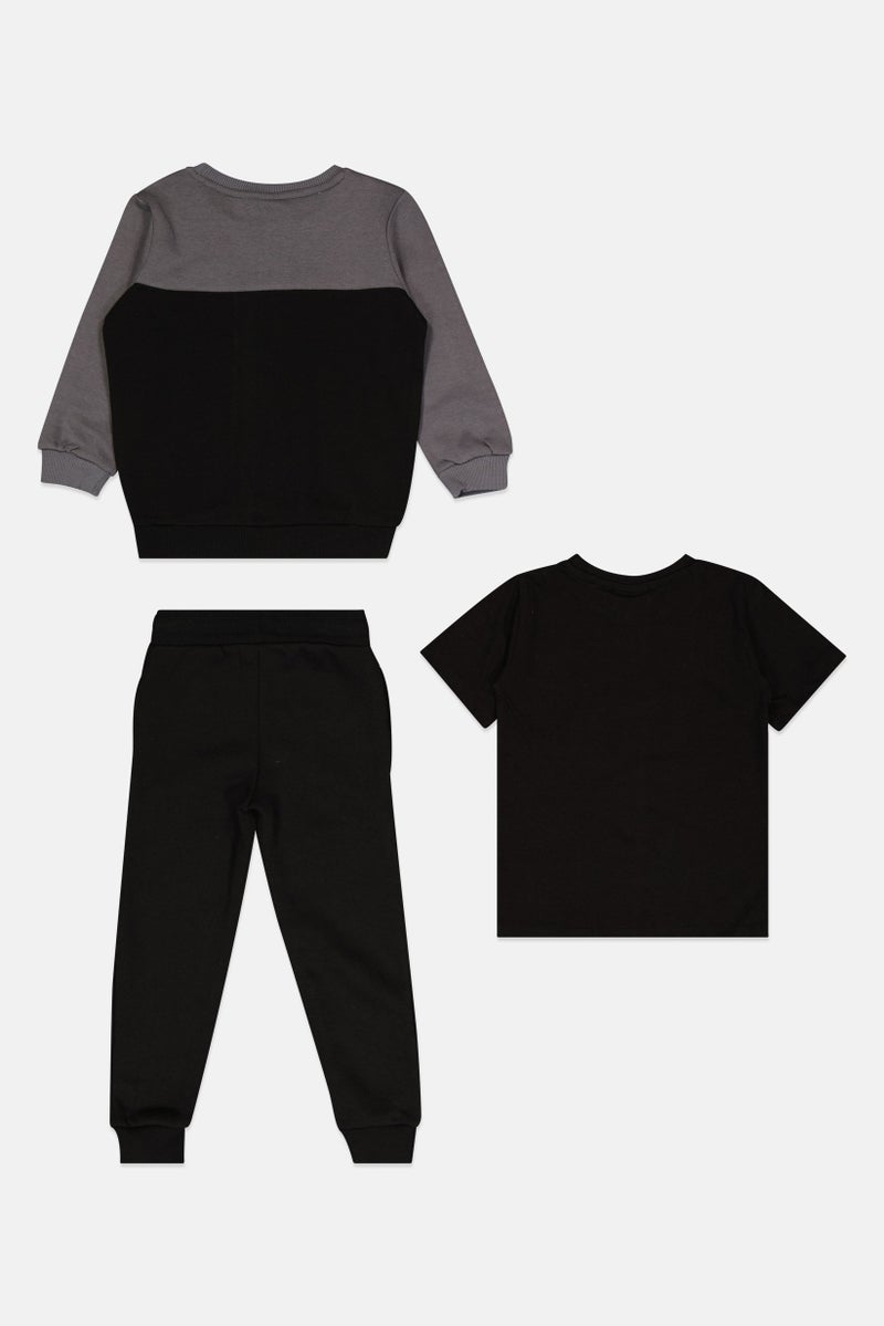 Nicce Toddlers Boy 3 Pieces Brand Logo Sweatshirt , T-Shirt And Jogger Pants, Black - Image 3